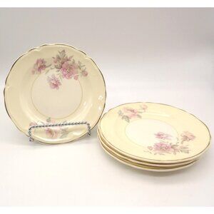 Edwin M Knowles Bread Plate Set/4 Pink Roses Semi Vitreous 45-3 USA Vintage
